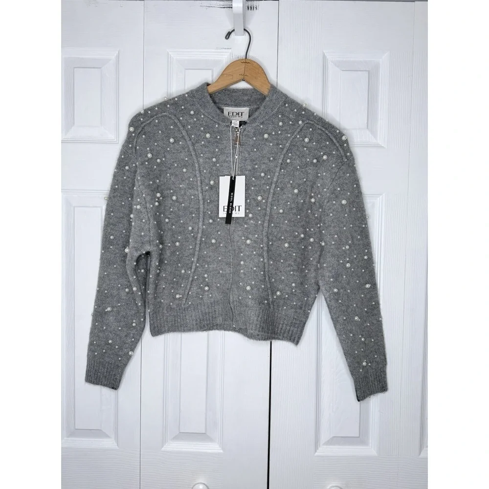 Jason Wu Very Beautiful  Wool Blend  Beaded Jacket‎ Sweater Cardigan L NWT